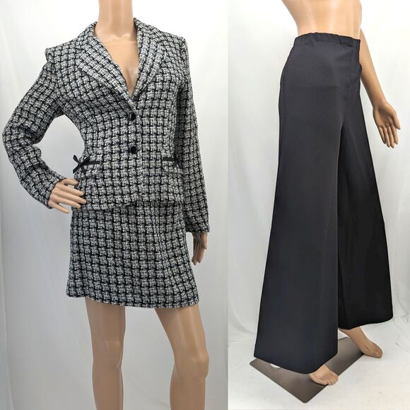 Vintage 1990s Alyn Paige Suit Set Pants Jacket Houndstooth Blazer Bow Jrs Size 9 - Picture 1 of 13